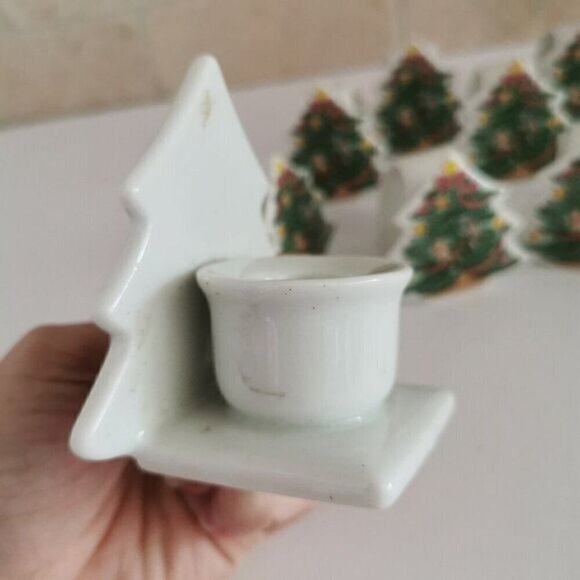 Vintage Christmas Tree Ceramic Napkin Rings & Candle Holder Set, Abbott Japan - Picture 6 of 10